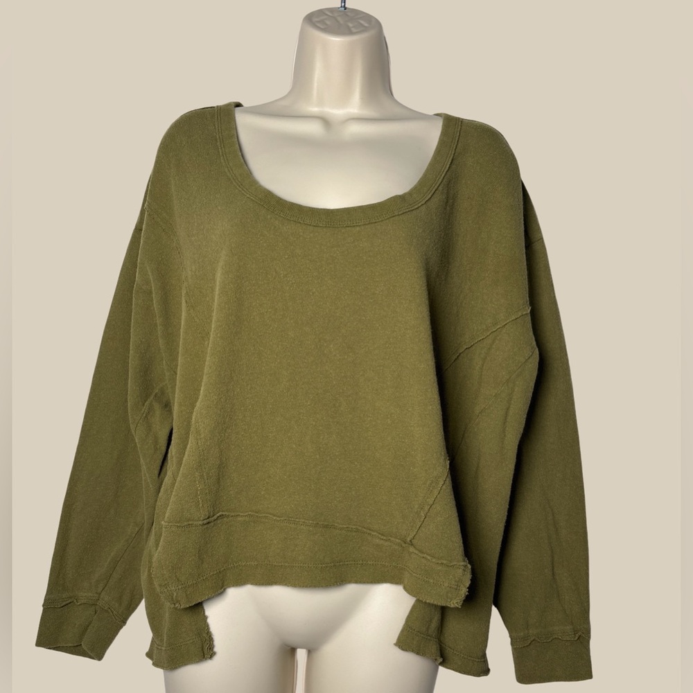 Urban Outfitters Olive Green Rebel Raw Edge Exposed Hem 100% Cotton Long Slv Top